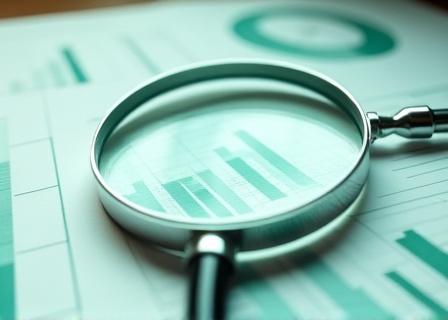 Lente d'ingrandimento su dati aziendali, simbolo di analisi.